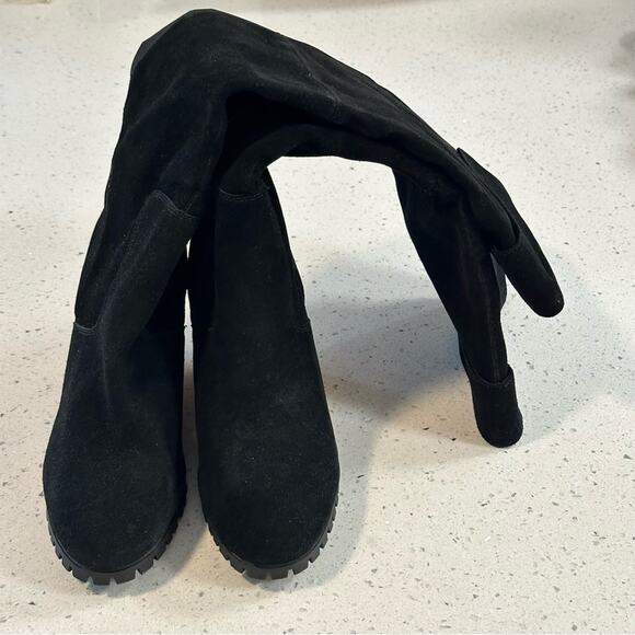 Steve Madden Willful Black Suede Wedge Knee-High Over the Knee Tall Boots 11M - Picture 3 of 13